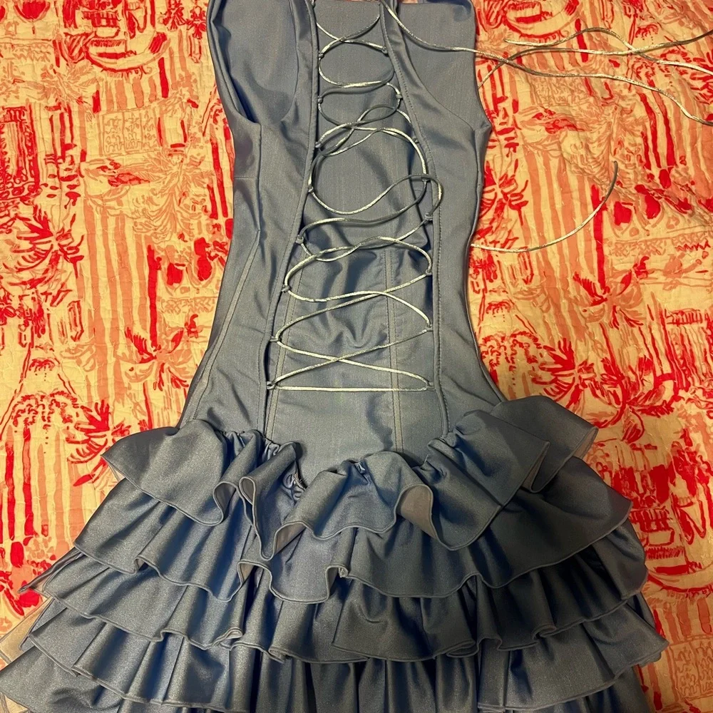 Chic Blue Ruffled Mini Skirt - Picture 2 of 3